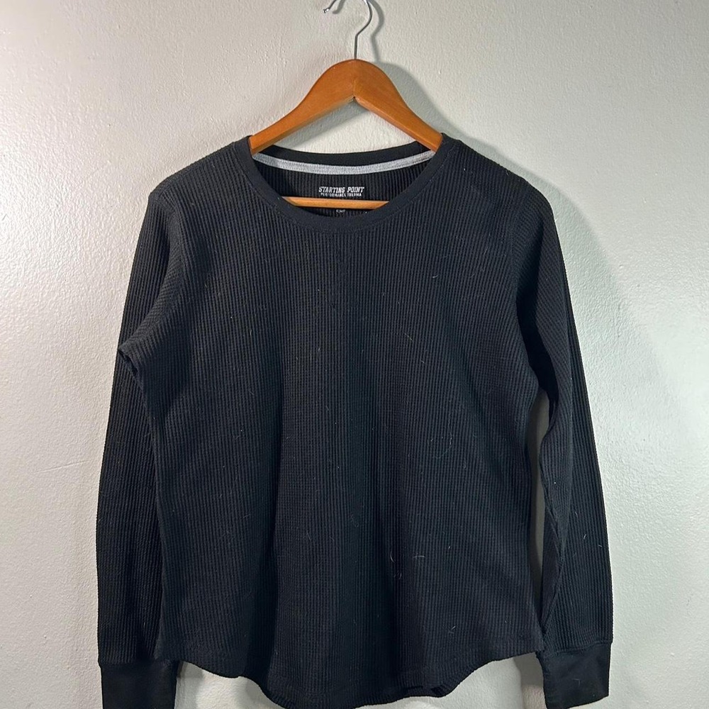 Thermal Long Sleeve Black Ribbed Starting Point Gorpcore Grunge Size Large